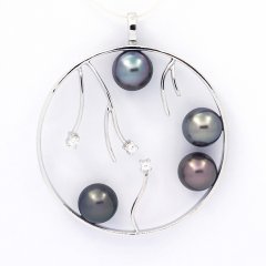 Rhodiated Sterling Silver Pendant and 4 Tahitian Pearls Round C 8.2 to 8.3 mm