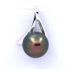 18K Solid White Gold Pendant and 1 Tahitian Pearl Round B+ 8.6 mm