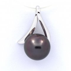 18K Solid White Gold Pendant and 1 Tahitian Pearl Round B 8.4 mm