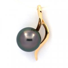 18K solid Gold Pendant and 1 Tahitian Pearl Round A 8.7 mm