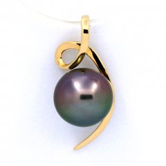 18K solid Gold Pendant and 1 Tahitian Pearl Near-Round A 9.4 mm