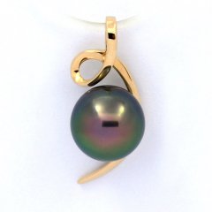 18K solid Gold Pendant and 1 Tahitian Pearl Round A 9 mm