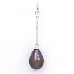 Rhodiated Sterling Silver Pendant and 1 Tahitian Pearl Semi-Baroque A 8.5 mm
