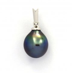 18K Solid White Gold Pendant and 1 Tahitian Pearl Semi-Baroque A 8.8 mm