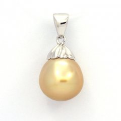 Rhodiated Sterling Silver Pendant and 1 Australian Pearl Semi-Baroque C 11.6 mm