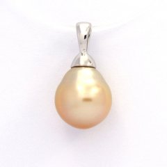 Rhodiated Sterling Silver Pendant and 1 Tahitian Pearl Semi-Baroque C 10.1 mm