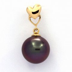 18K solid Gold Pendant and 1 Tahitian Pearl Round A 10.3 mm