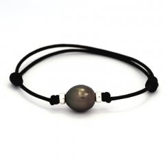Waxed Cotton Bracelet and 1 Tahitian Pearl Semi-Baroque C 11.9 mm