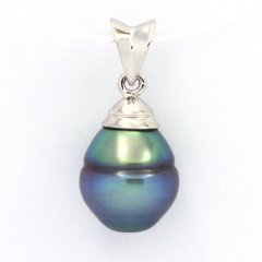 Rhodiated Sterling Silver Pendant and 1 Tahitian Pearl Ringed B+ 9.4 mm