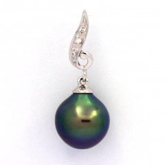 Rhodiated Sterling Silver Pendant and 1 Tahitian Pearl Semi-Baroque B+ 9.4 mm