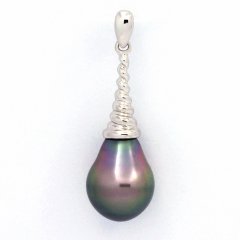 Rhodiated Sterling Silver Pendant and 1 Tahitian Pearl Semi-Baroque B 9.7 mm