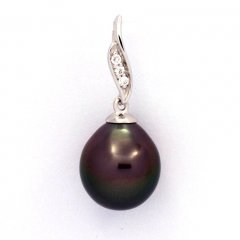 Rhodiated Sterling Silver Pendant and 1 Tahitian Pearl Semi-Baroque B 9.4 mm