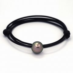 Leather Necklace and 1 Tahitian Pearl Round C 13.4 mm