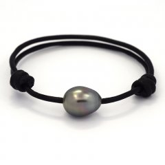 Leather Bracelet and 1 Tahitian Pearl Semi-Baroque B 11.5 mm