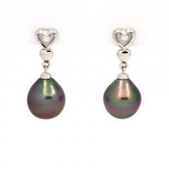 Rhodiated Sterling Silver Earrings and 2 Tahitian Pearls Semi-Baroque A 9.1 mm