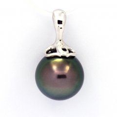 Rhodiated Sterling Silver Pendant and 1 Tahitian Pearl Near-Round C 12.2 mm