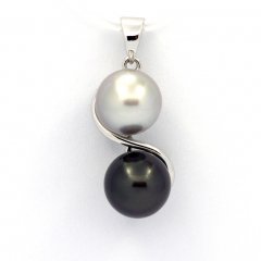 Rhodiated Sterling Silver Pendant and 2 Tahitian Pearls Near-Round C 8.2 and 8.4 mm