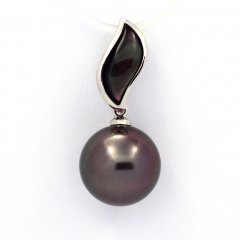 Rhodiated Sterling Silver Pendant and 1 Tahitian Pearl Round C 11.5 mm