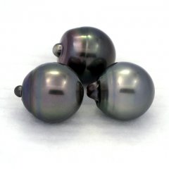 Lot of 3 Tahitian Pearls Semi-Baroque C from 12.5 to 12.8 mm