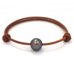Leather Bracelet and 1 Tahitian Pearl Semi-Baroque C 11.9 mm