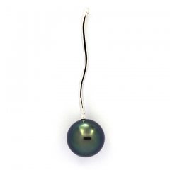 18K Solid White Gold Pendant and 1 Tahitian Pearl Round Top Gem 9.5 mm