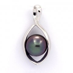 Rhodiated Sterling Silver Pendant and 1 Tahitian Pearl Semi-Baroque B 9 mm