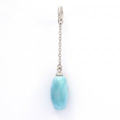 Rhodiated Sterling Silver Pendant and 1 Larimar - 13 x 7 mm - 1.07 gr