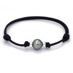 Waxed Cotton Bracelet and 1 Tahitian Pearl Semi-Baroque C 9.2 mm