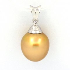 Rhodiated Sterling Silver Pendant and 1 Australian Pearl Semi-Baroque C 10.7 mm