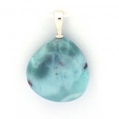Rhodiated Sterling Silver Pendant and 1 Larimar - 15 x 15 x 5.4 mm - 2 gr