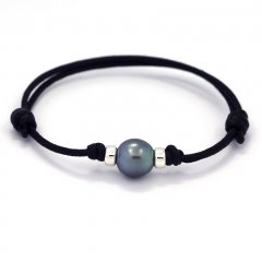 Waxed Cotton Bracelet and 1 Tahitian Pearl Semi-Baroque C+ 9.2 mm