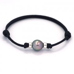 Waxed Cotton Bracelet and 1 Tahitian Pearl Semi-Baroque C 9.1 mm