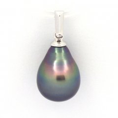 18K Solid White Gold Pendant and 1 Tahitian Pearl Semi-Baroque B 9.3 mm