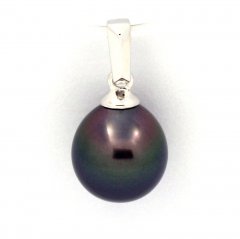 18K Solid White Gold Pendant and 1 Tahitian Pearl Semi-Baroque B 8.3 mm