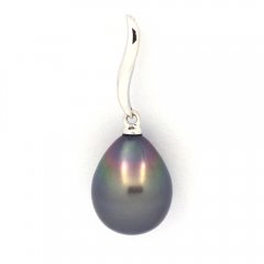 18K Solid White Gold Pendant and 1 Tahitian Pearl Semi-Baroque A 9.7 mm