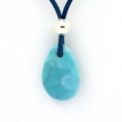 Cotton Necklace, Rhodiated Sterling Silver and 1 Larimar - 19.5 x 13 x 4.8 mm - 2.1 gr
