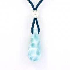 Cotton Necklace, Rhodiated Sterling Silver and 1 Larimar - 25 x 10 x 10 mm - 3.7 gr
