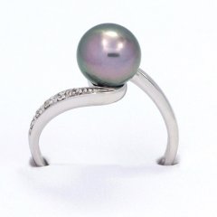 Rhodiated Sterling Silver Ring and 1 Tahitian Pearl Round C 8.3 mm