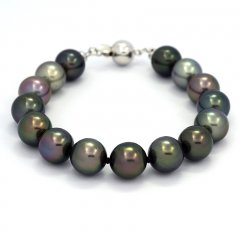 Bracelet with 15 Tahitian Pearls Near-Round C  9.5 to 9.8 mm and Rhodiated Sterling Silver