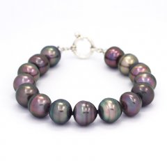 Bracelet with 15 Tahitian Pearls Ringed B 11 to 11.2 mm and Rhodiated Sterling Silver