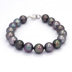 Bracelet with 17 Tahitian Pearls Near-Round B  9 to 9.4 mm and 18K Solid White Gold