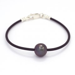 Rubber, Sterling Silver Bracelet and 1 Tahitian Pearl Round C 9.9 mm