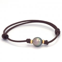 Waxed Cotton Bracelet and 1 Tahitian Pearl Semi-Baroque B 9.3 mm