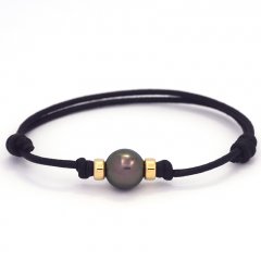 Waxed Cotton Bracelet and 1 Tahitian Pearl Round C 9.4 mm