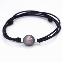 Waxed Cotton Necklace and 1 Tahitian Pearl Semi-Baroque C 11.9 mm