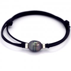 Waxed Cotton Necklace and 1 Tahitian Pearl Ringed B 10.6 mm
