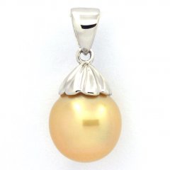 Rhodiated Sterling Silver Pendant and 1 Australian Pearl Semi-Baroque C 10.2 mm