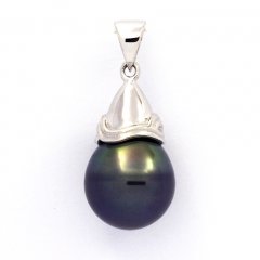 Rhodiated Sterling Silver Pendant and 1 Tahitian Pearl Ringed C 11.5 mm