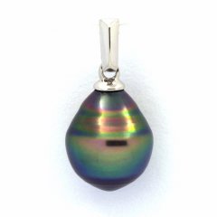 Rhodiated Sterling Silver Pendant and 1 Tahitian Pearl Ringed C 9.2 mm