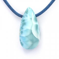 Leather Necklace and 1 Larimar - 30 x 14 x 10 mm - 7.7 gr